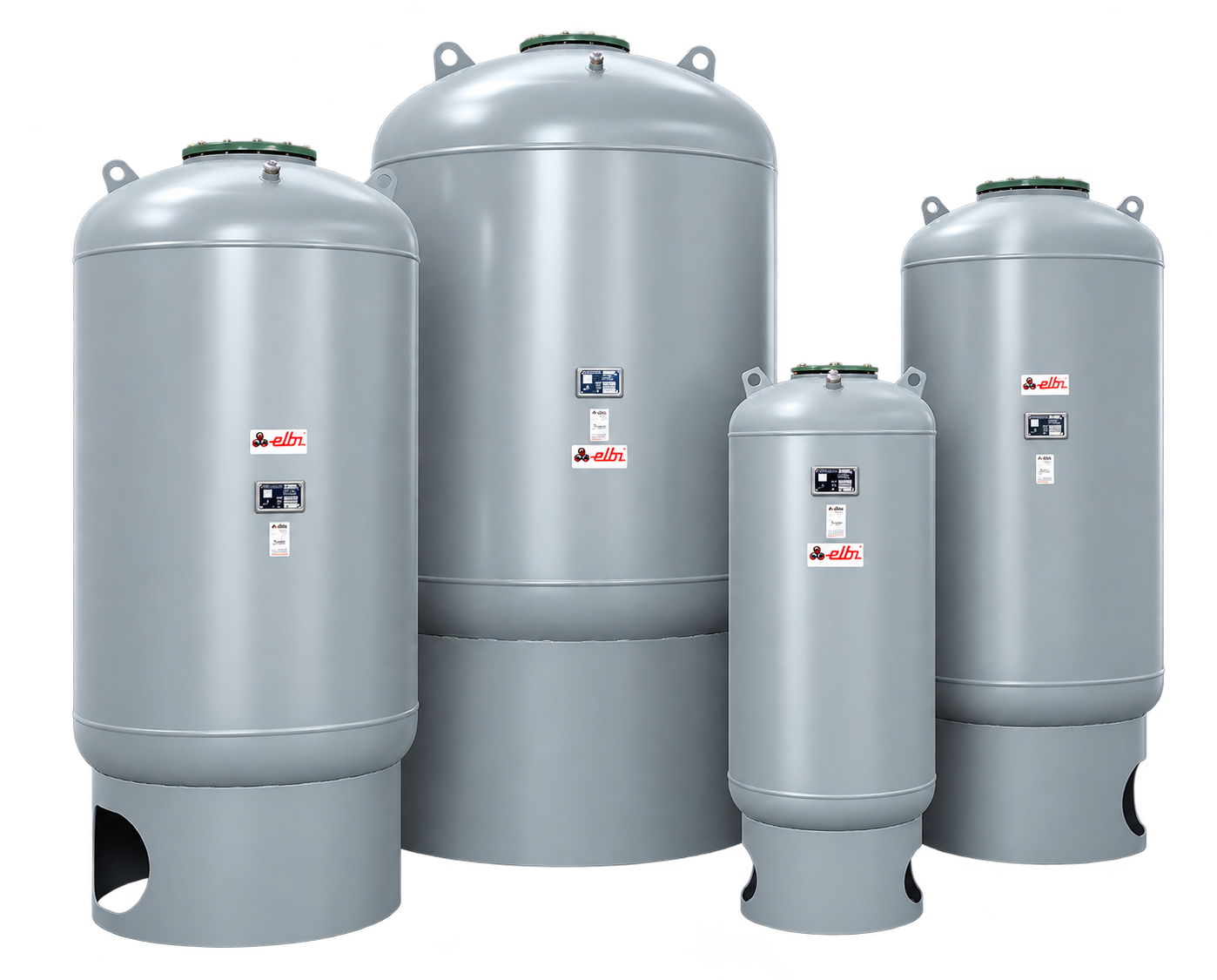 Four floor-standing ELBI commercial tank vessels